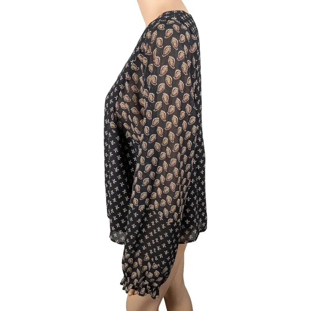 Madewell Sheer Sleeve Top Brushstroke Paisley V-Neck Puff Sleeve Black L